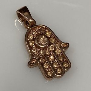 NWOT - Hamsah Hand Rose Goldtone Evil Eye Crystal Pendant